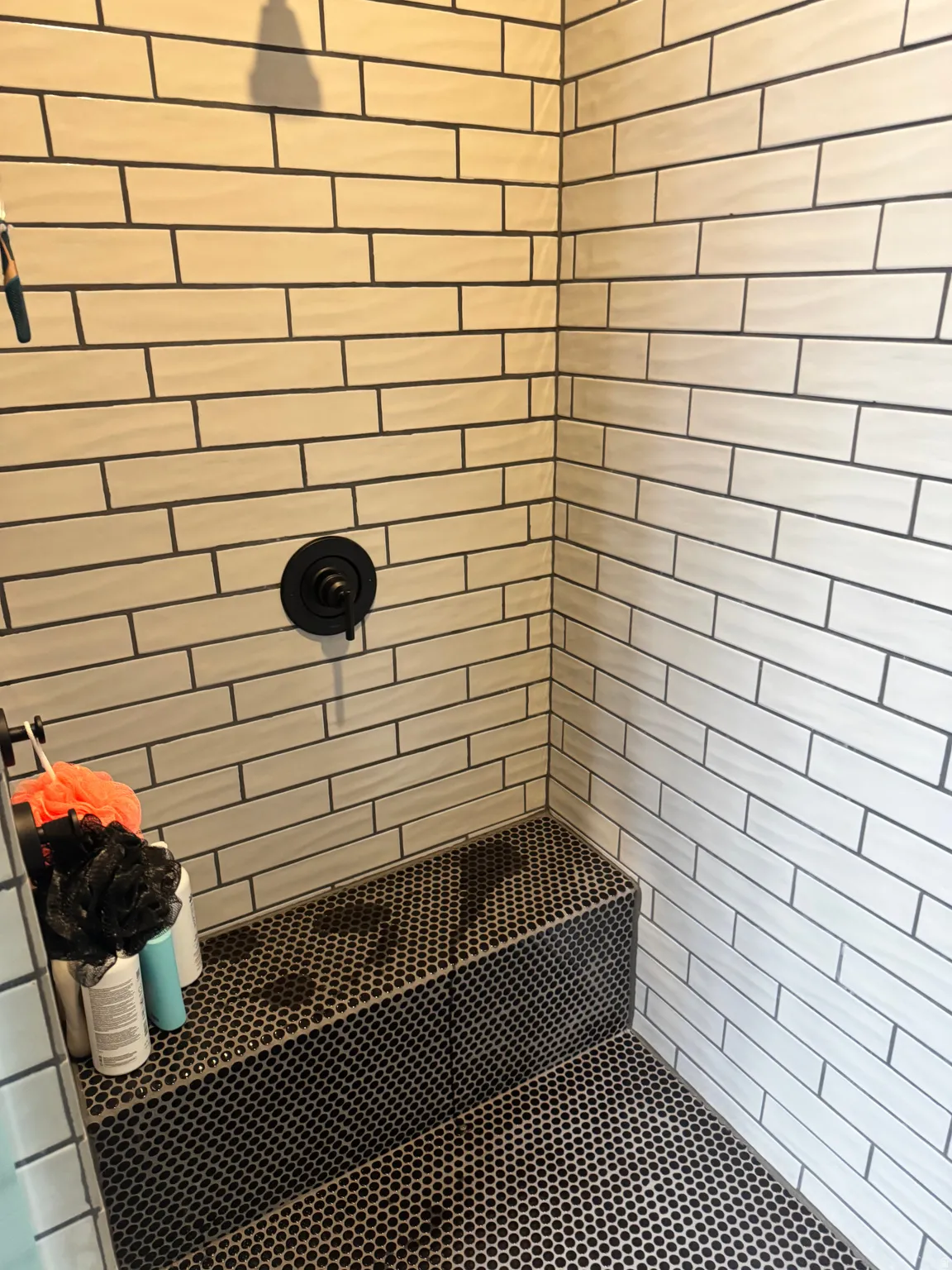 Bathroom view of tiled shower