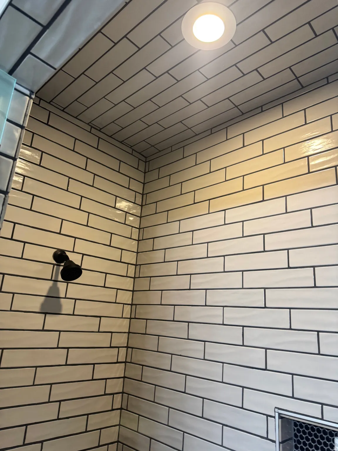 Bathroom view of tiled shower