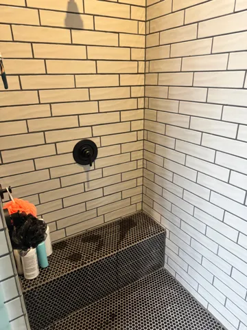 Bathroom view of tiled shower