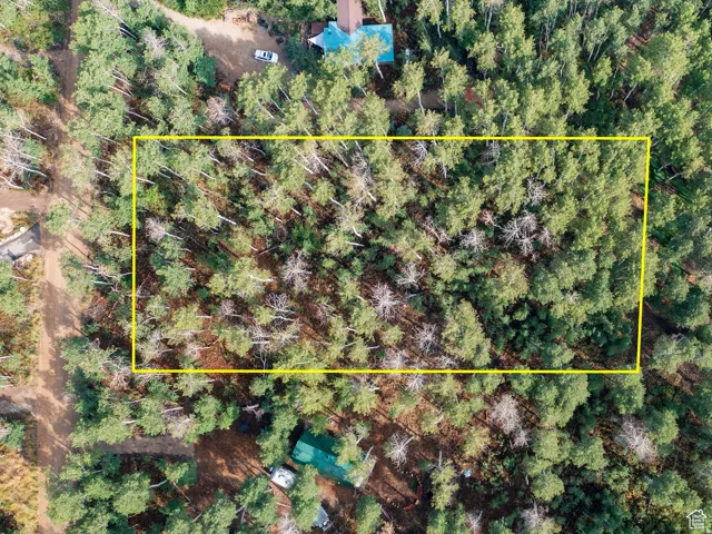 Aerial overview of property's location with property parcel outlined