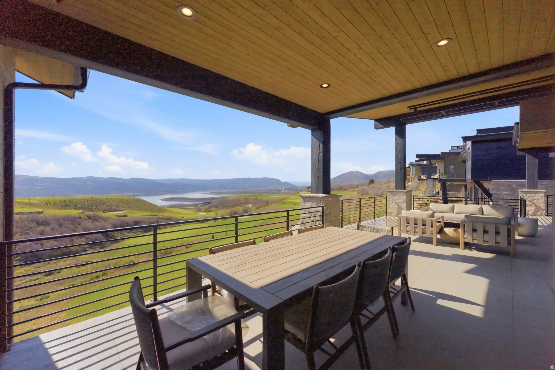 View of patio / terrace with outdoor lounge area and a mountain view