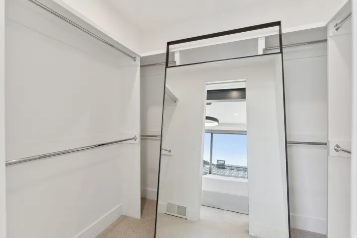 Walk in closet featuring light colored carpet