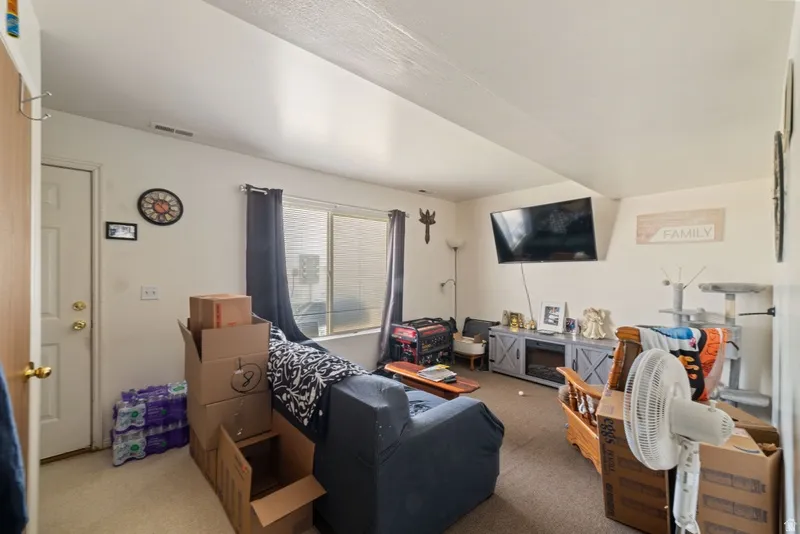 Living room with carpet floors