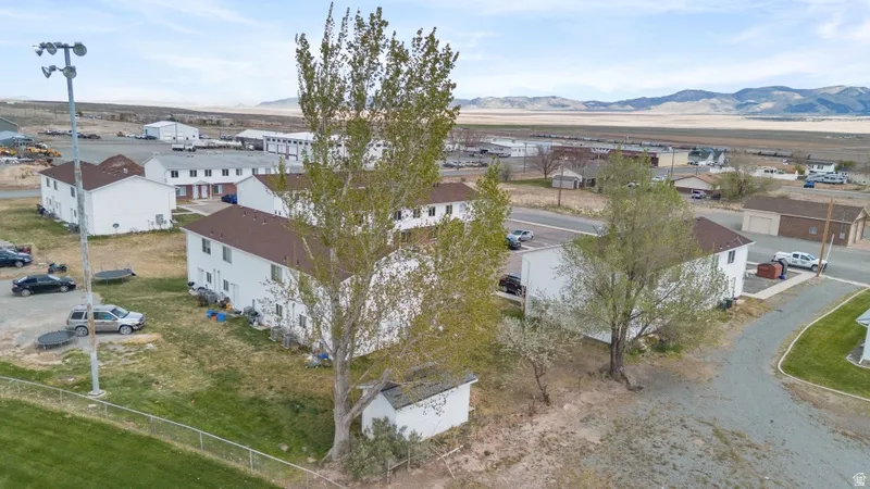 Aerial perspective of suburban area