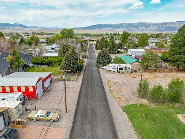 Aerial perspective of suburban area featuring mountains