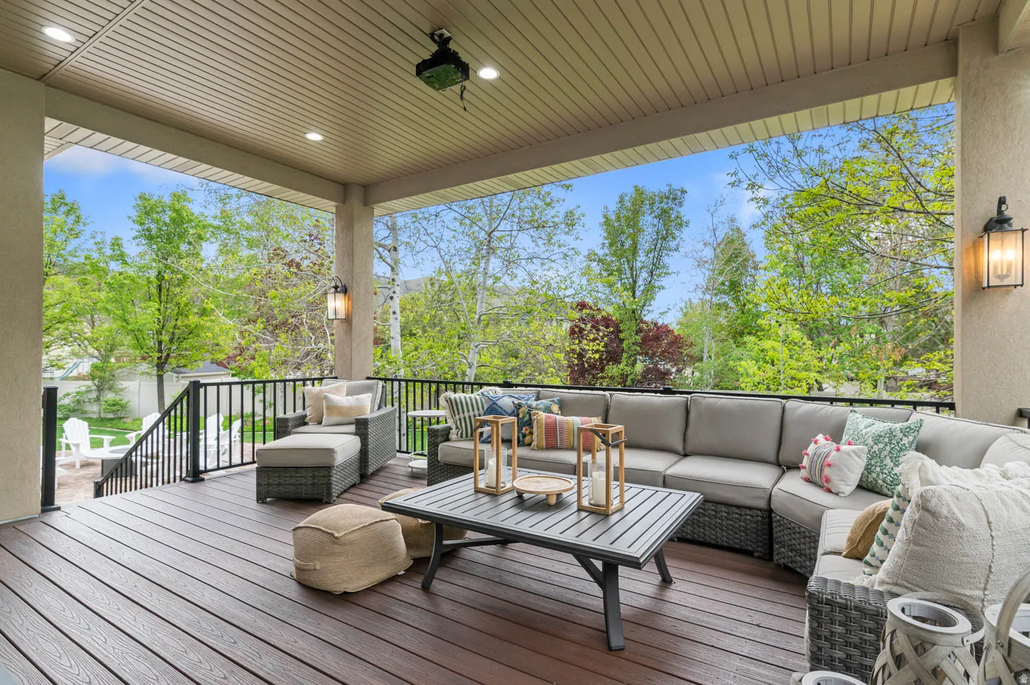 Wooden terrace with an outdoor hangout area
