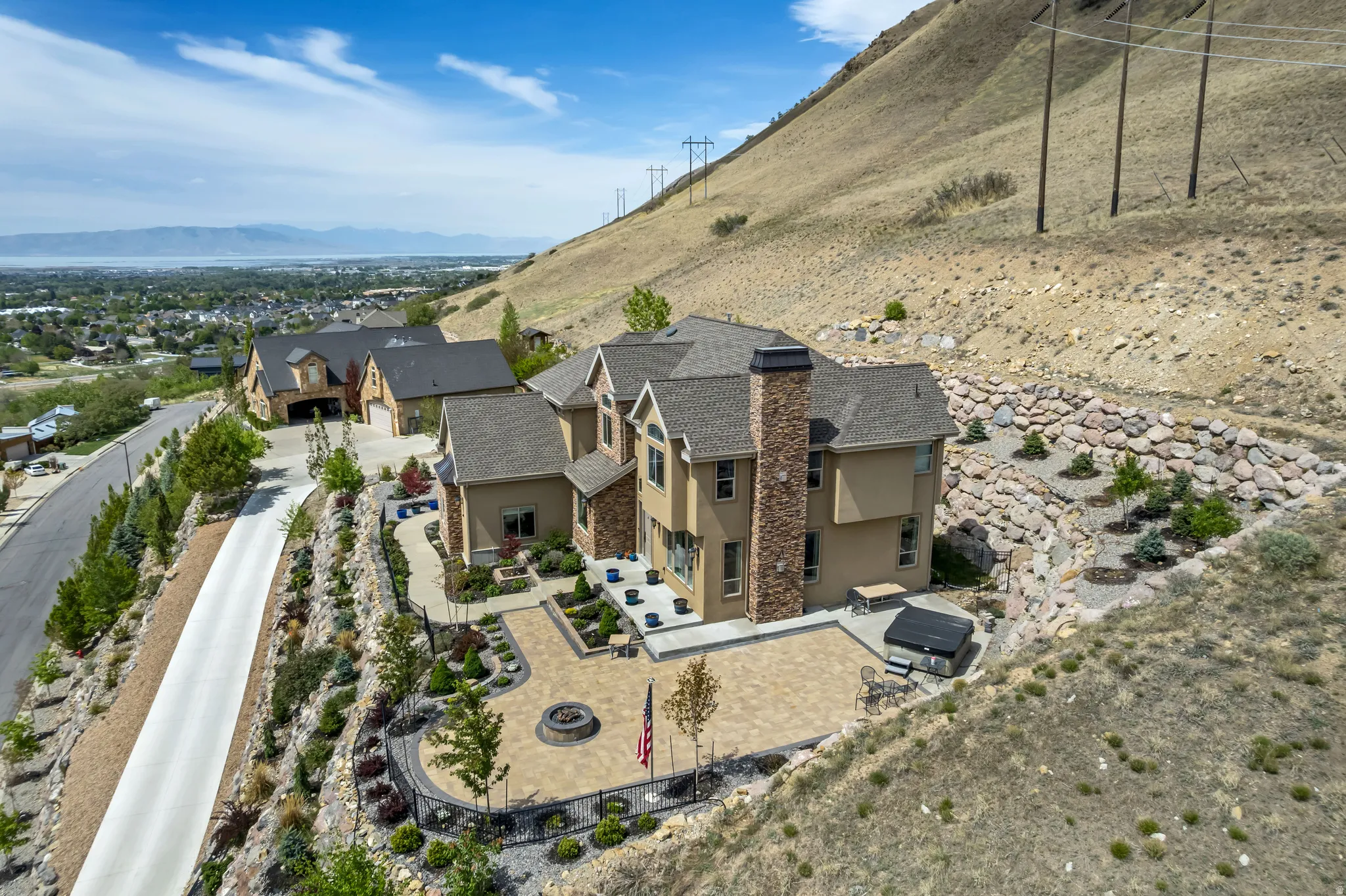 Aerial view of a mountain backdrop