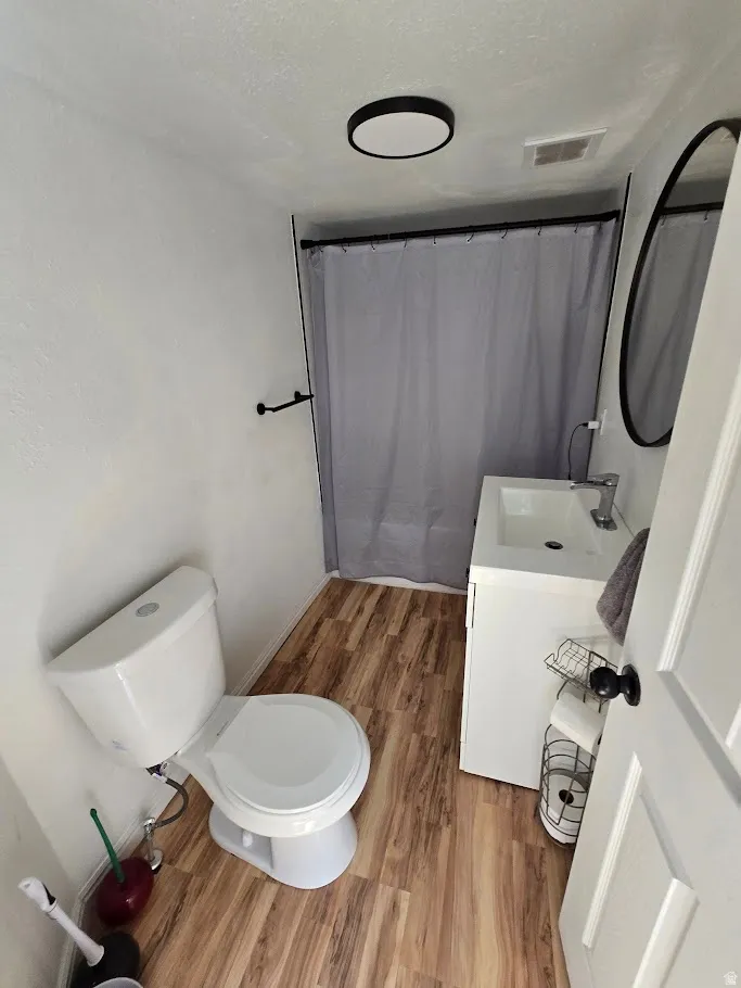 Bathroom featuring vanity and light wood-type flooring
