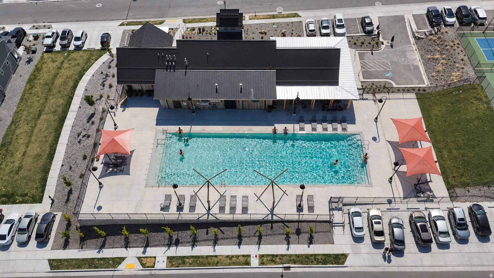 Drone / aerial view of a pool