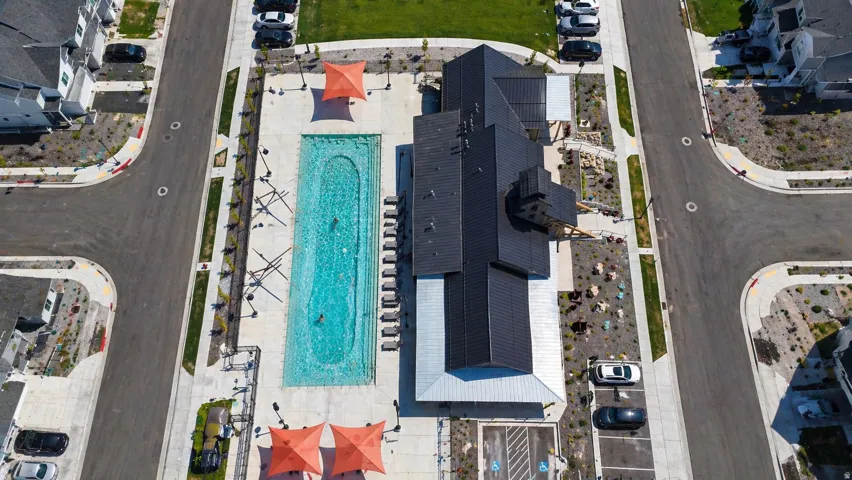 Drone / aerial view of a pool