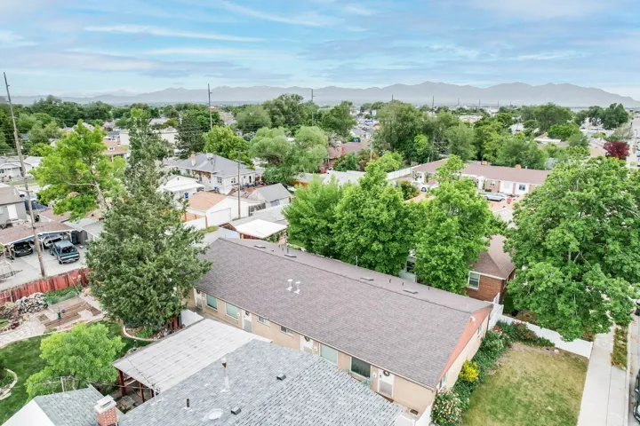 Drone / aerial view of a mountainous background