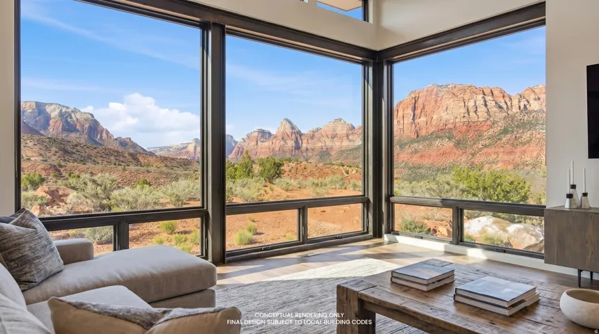 Sunroom / solarium featuring a mountain view, wood finished floors, and expansive windows