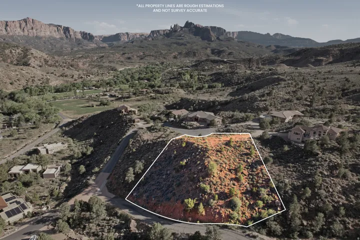 Aerial overview of property's location with mountains and property boundaries highlighted