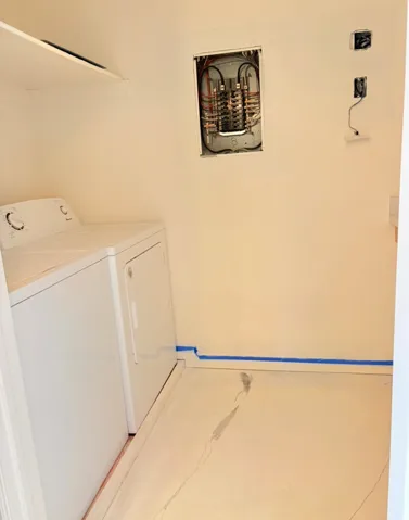 Laundry room featuring washing machine and clothes dryer and electric panel