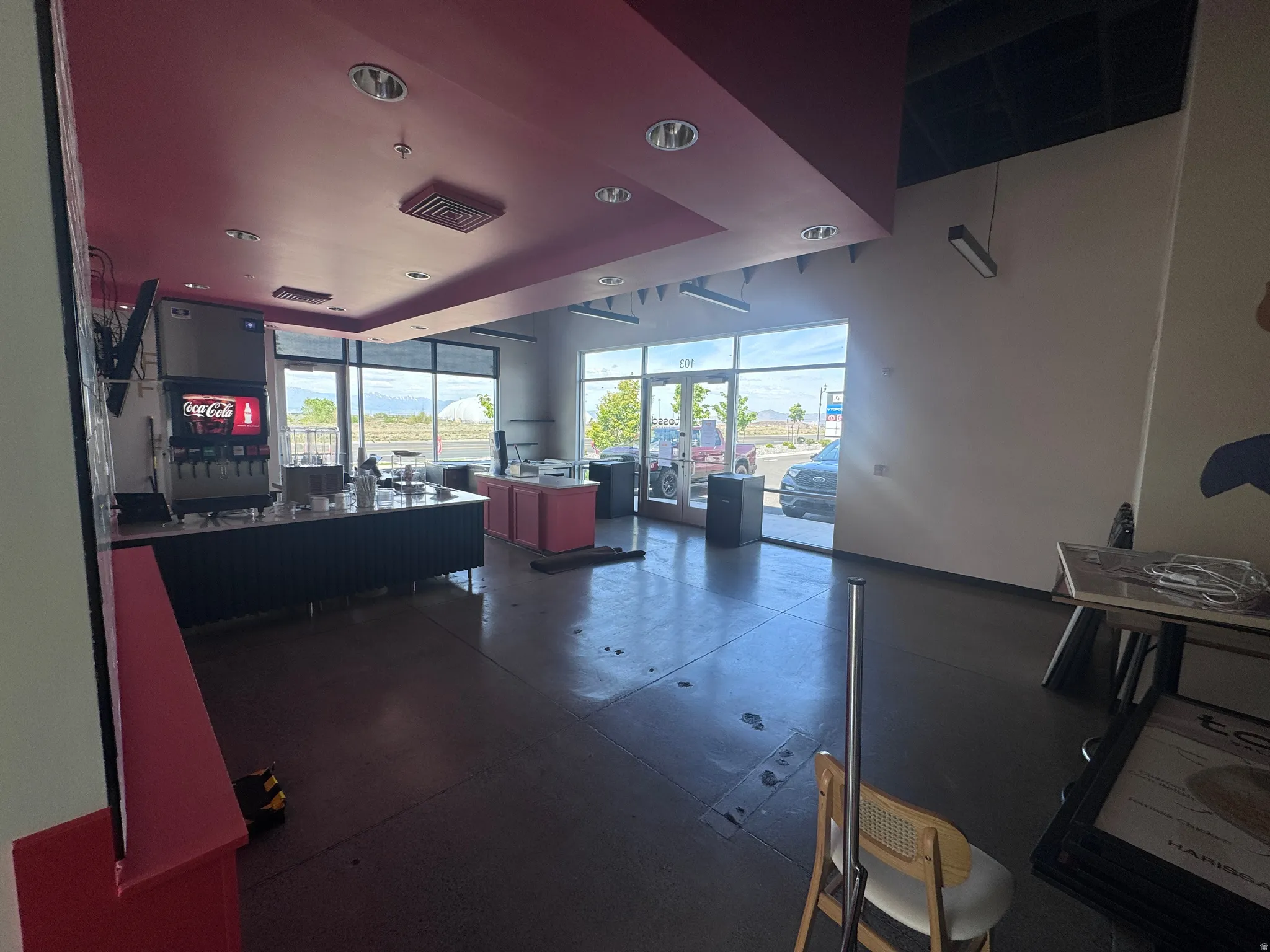 Building lobby with recessed lighting