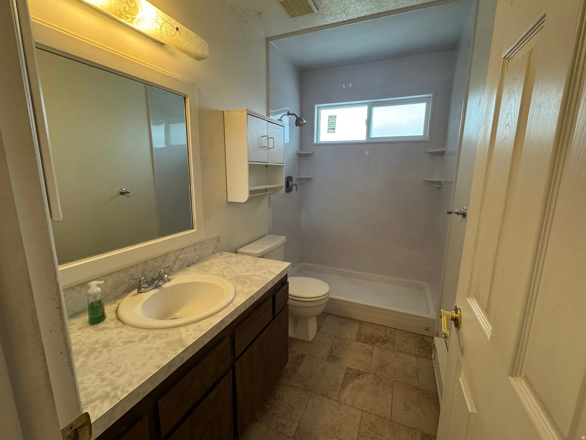 Full bathroom featuring vanity and a stall shower