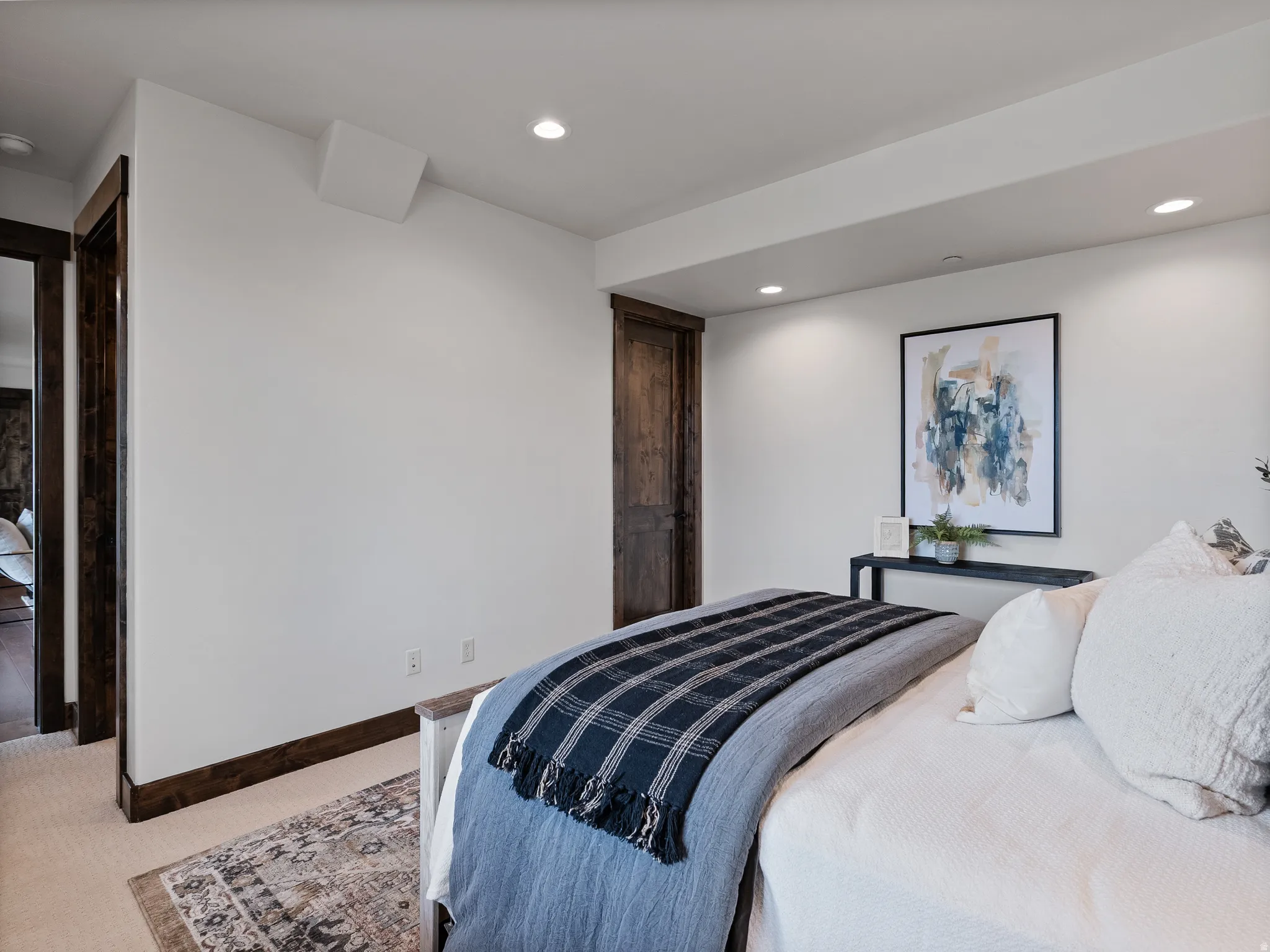 Bedroom with carpet and recessed lighting