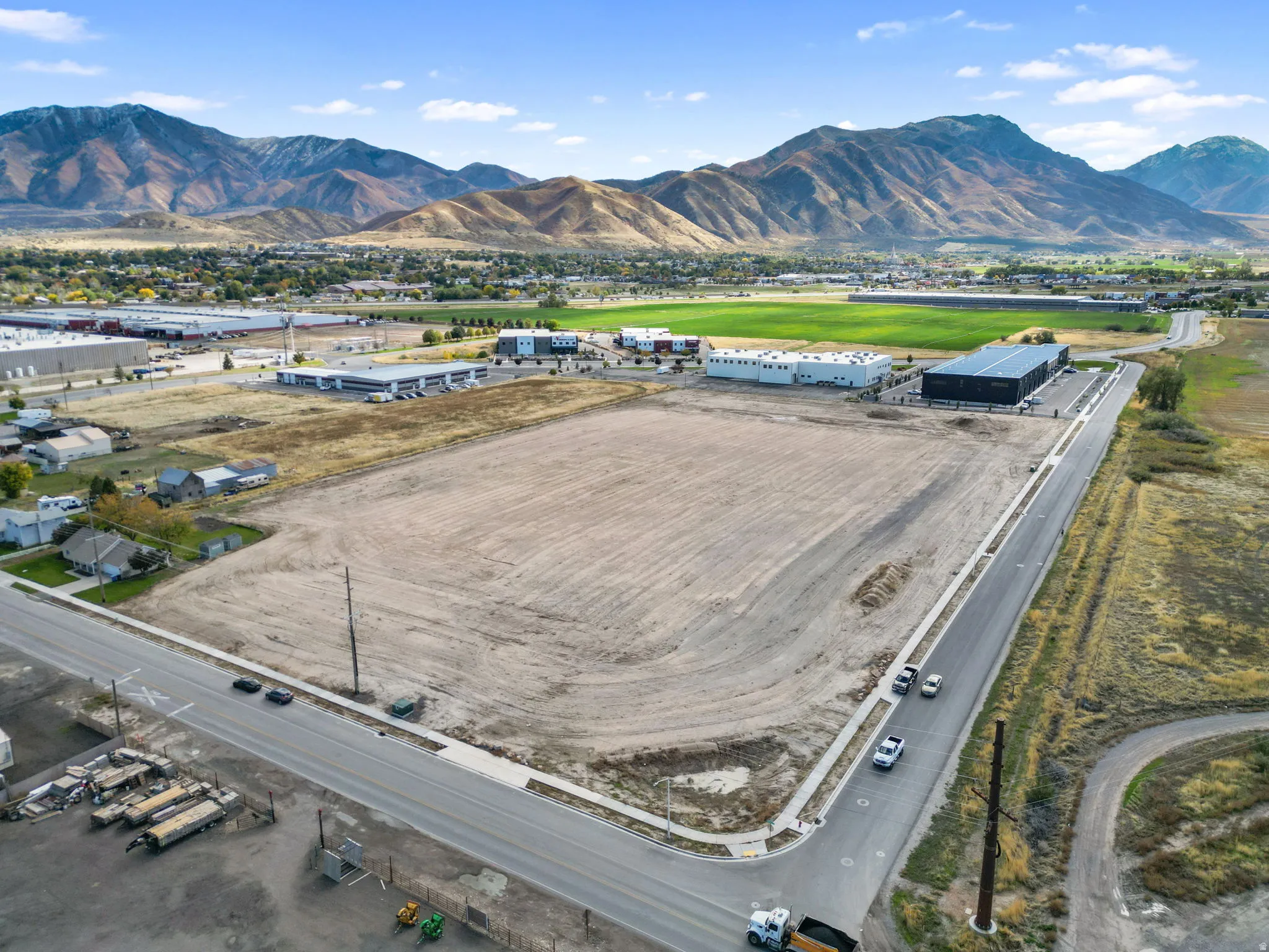 Aerial view of a mountain backdrop