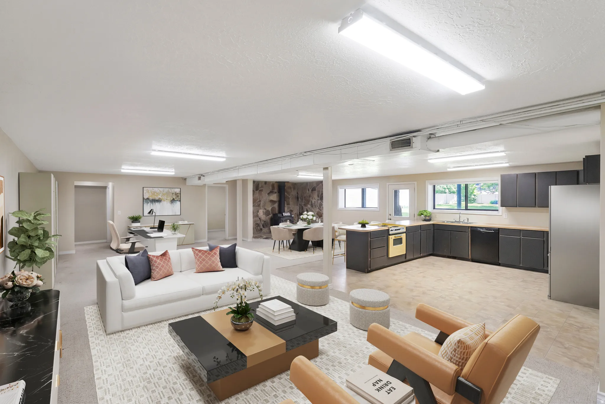 Living room featuring a textured ceiling