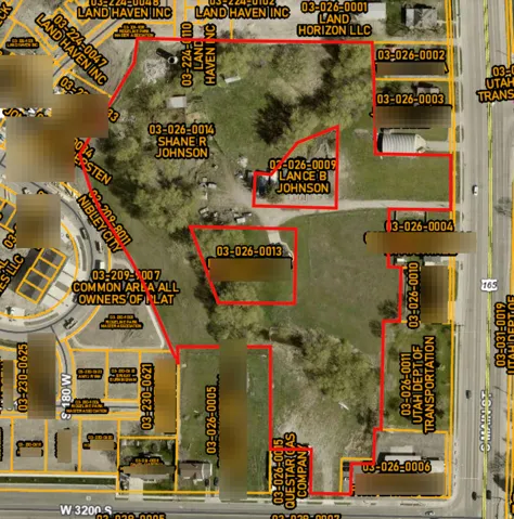 Aerial overview of property's location featuring property parcel outlined