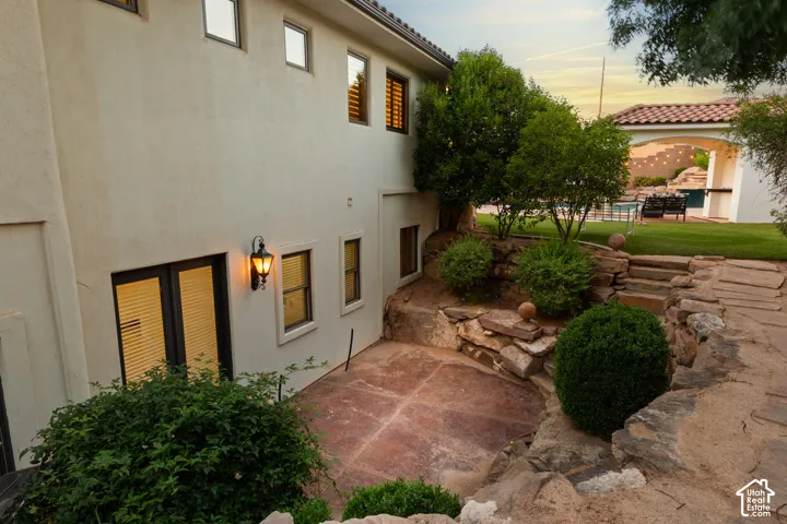 View of patio terrace at dusk
