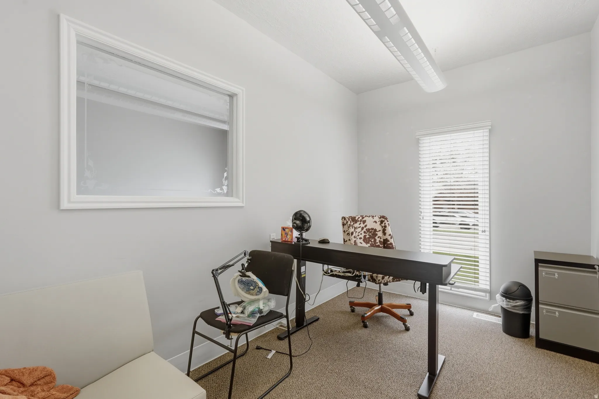 Home office with carpet floors
