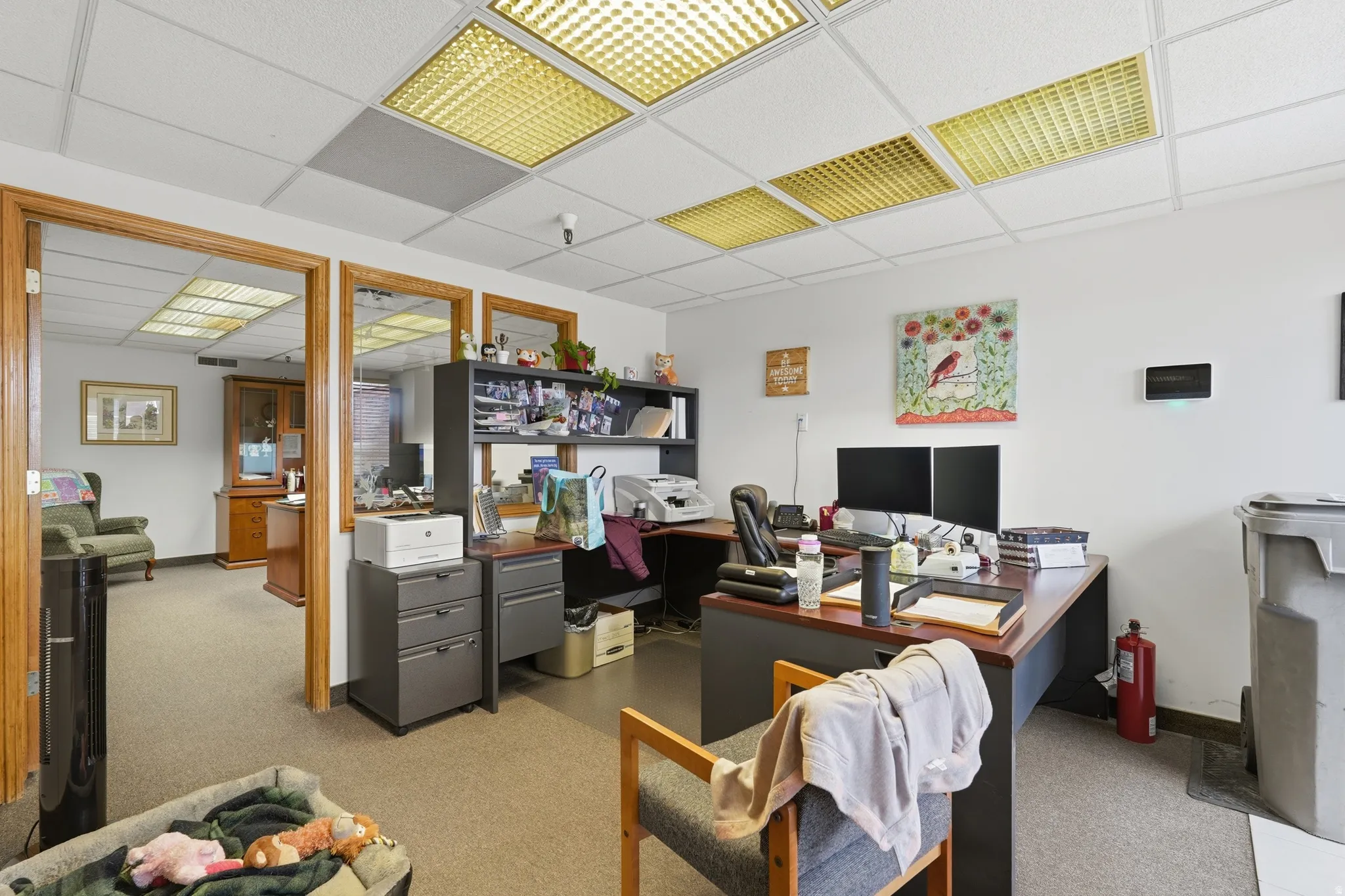 Home office with a paneled ceiling