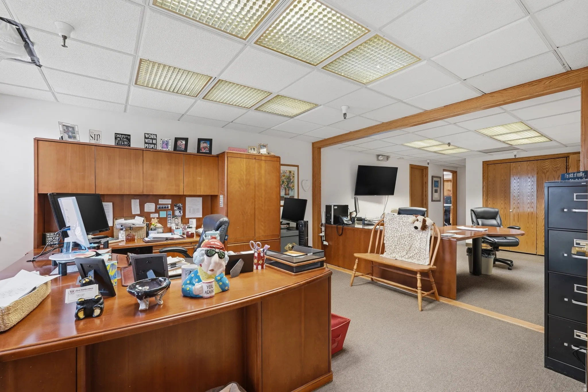 Office featuring a paneled ceiling