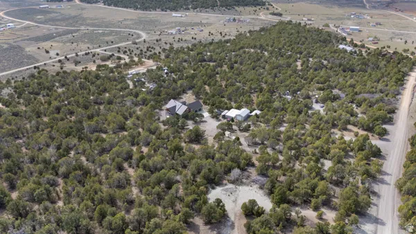 Aerial view of a heavily wooded area