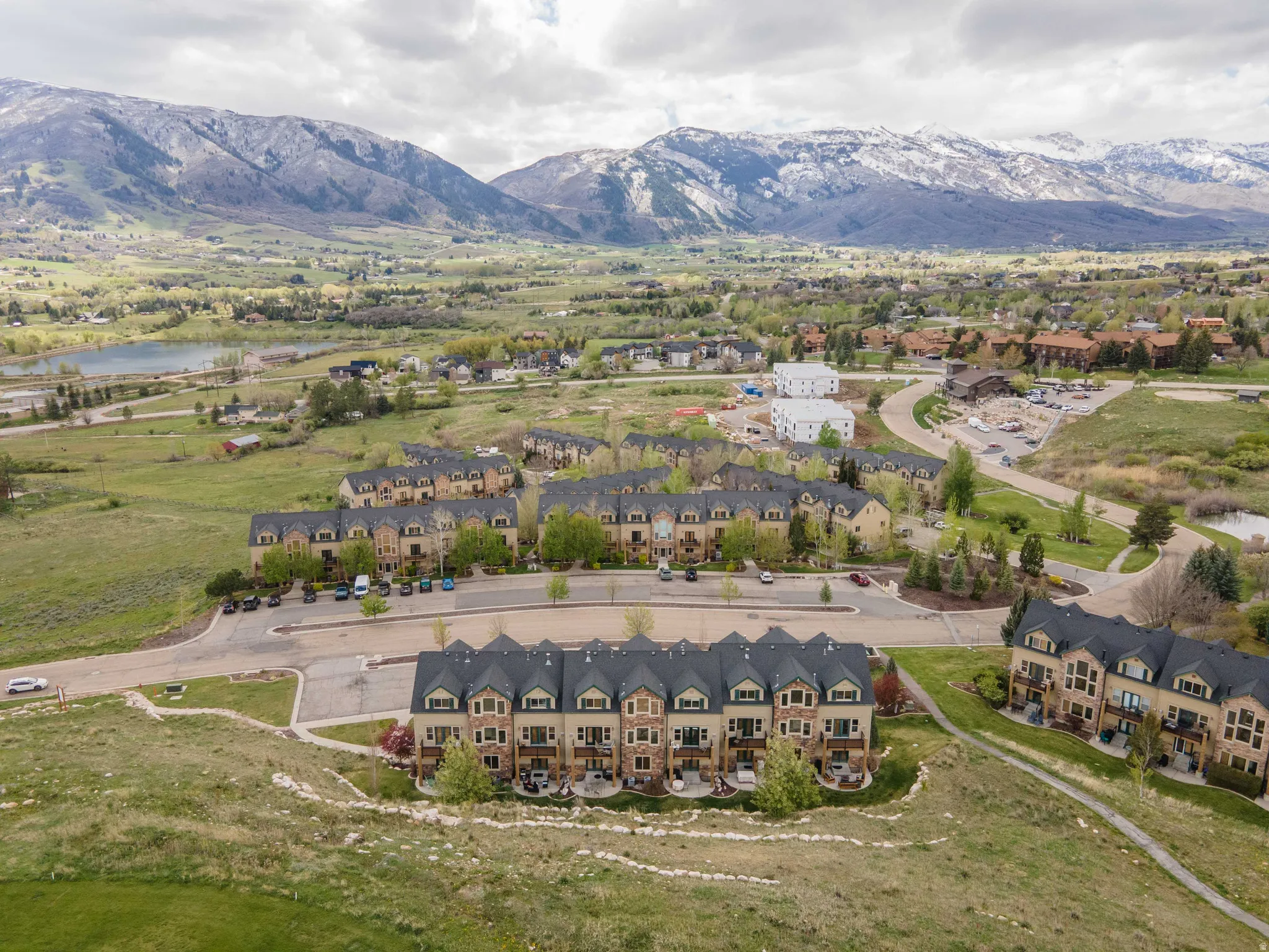 Drone / aerial view of a mountain backdrop
