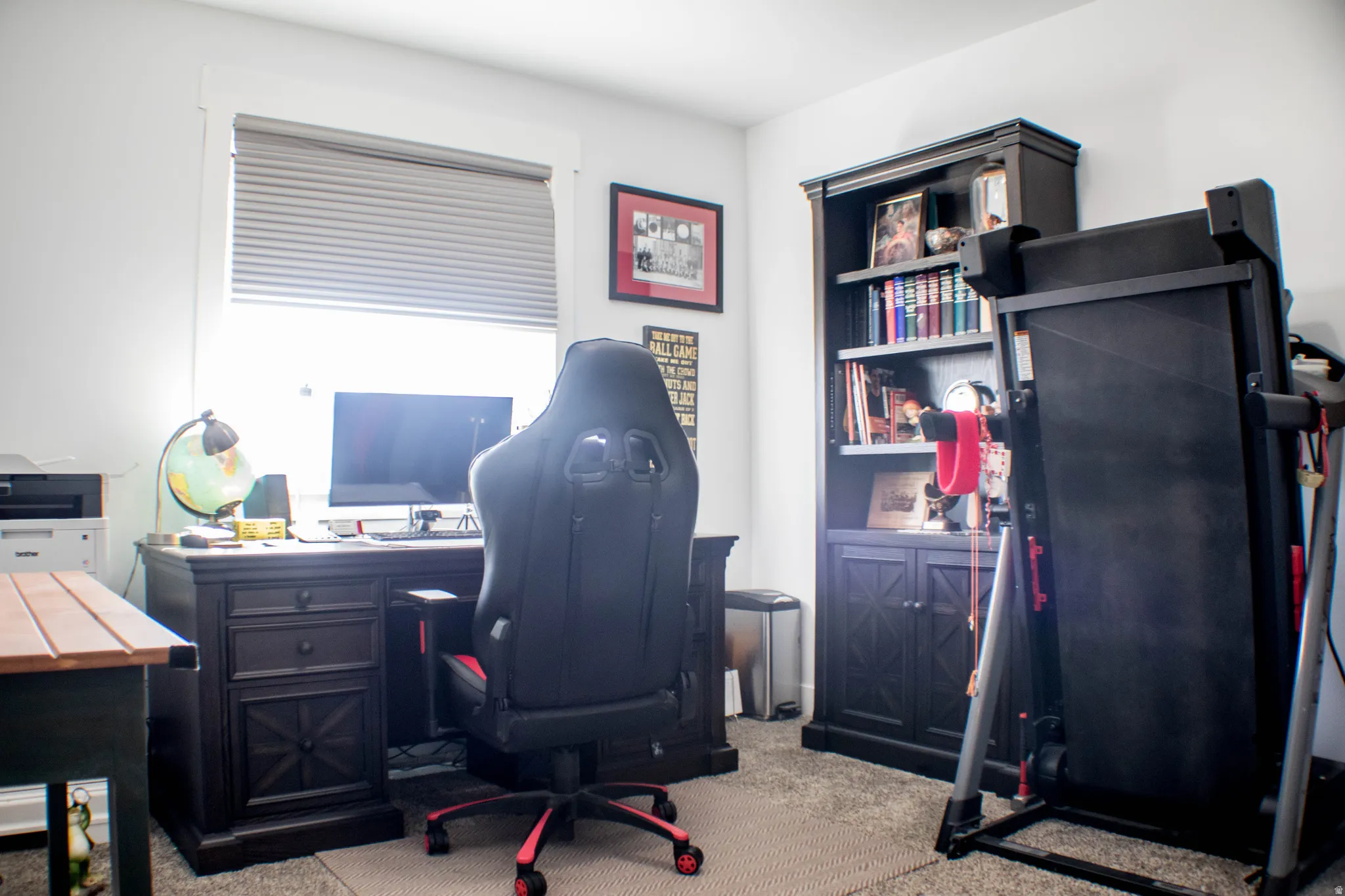 Office featuring light carpet