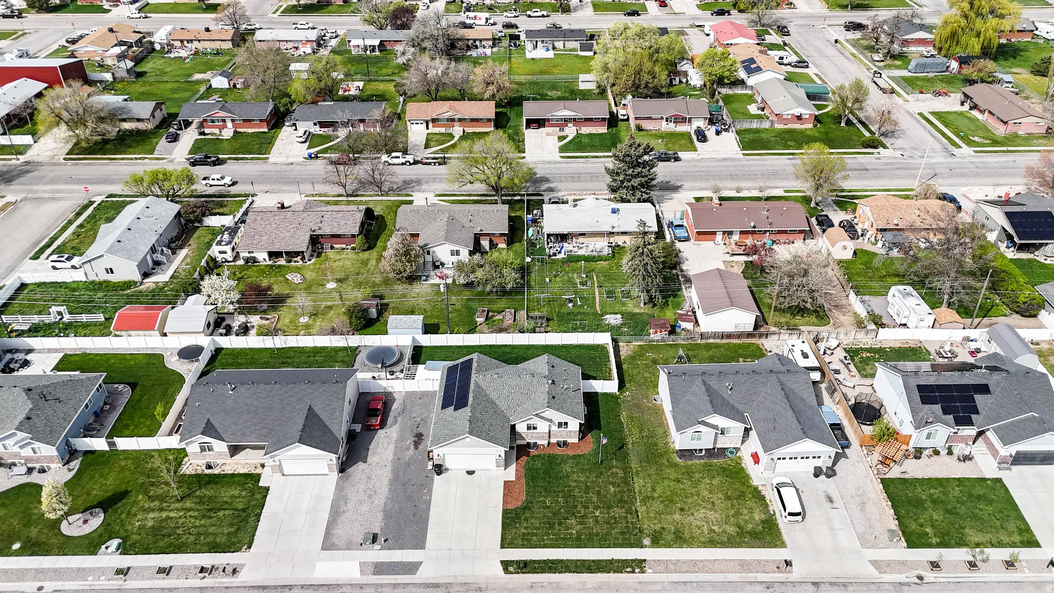 Aerial perspective of suburban area