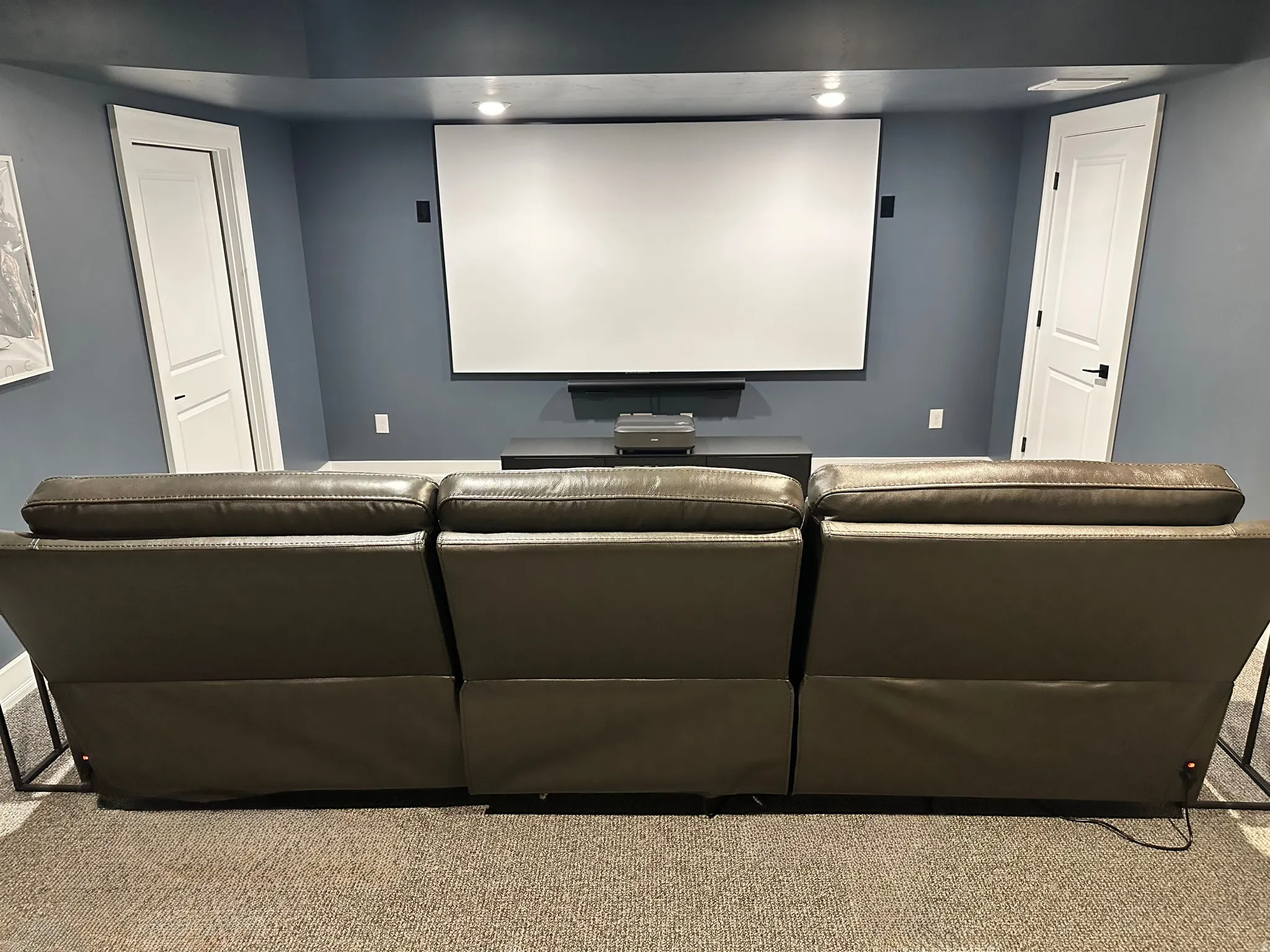 Home theater with carpet floors
