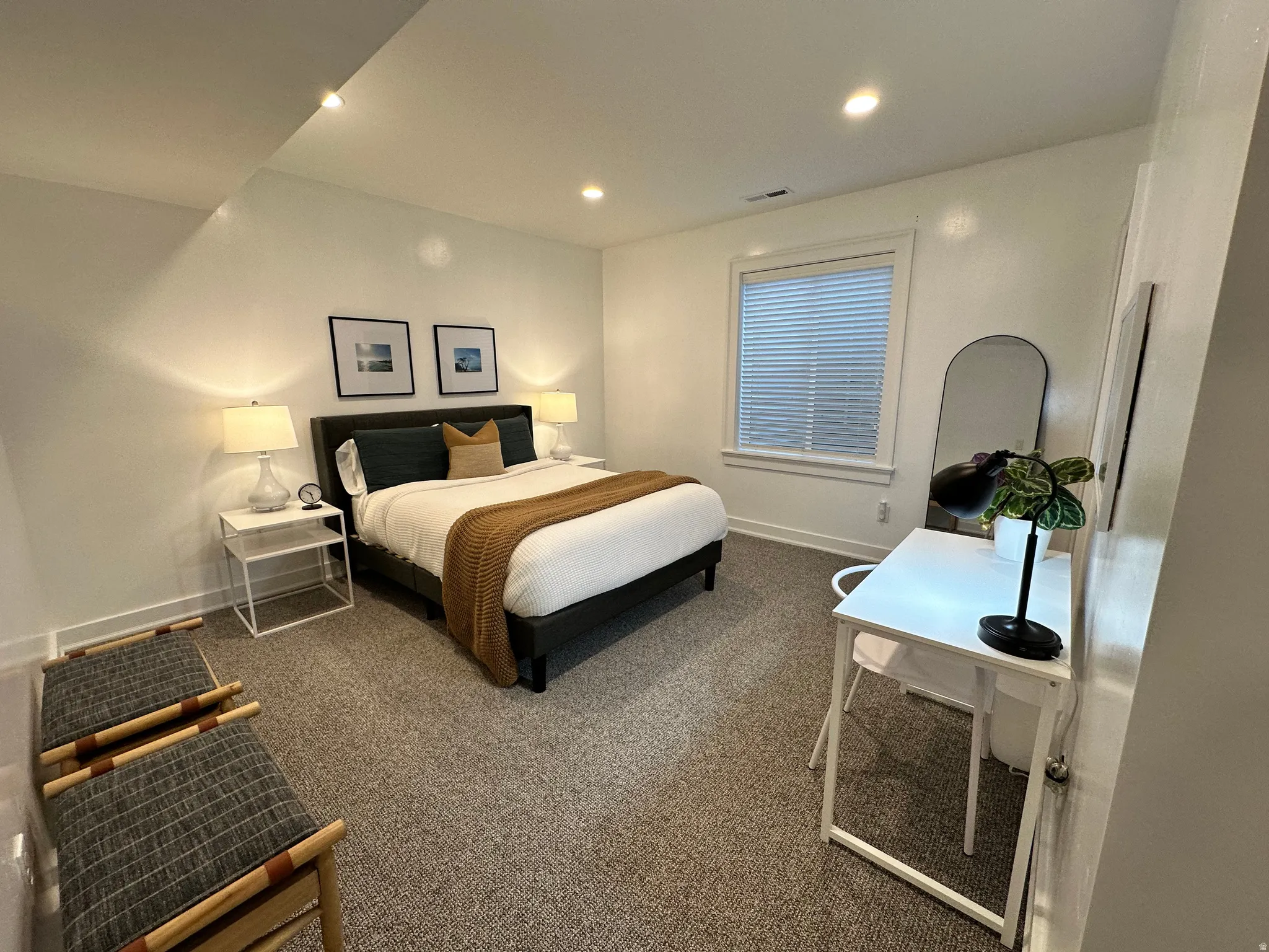 #1 Basement Bedroom featuring dark colored carpet and recessed lighting