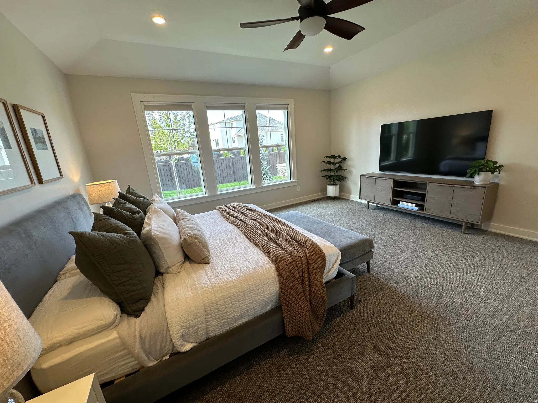 Master Bedroom featuring carpet floors, recessed lighting, and a ceiling fan