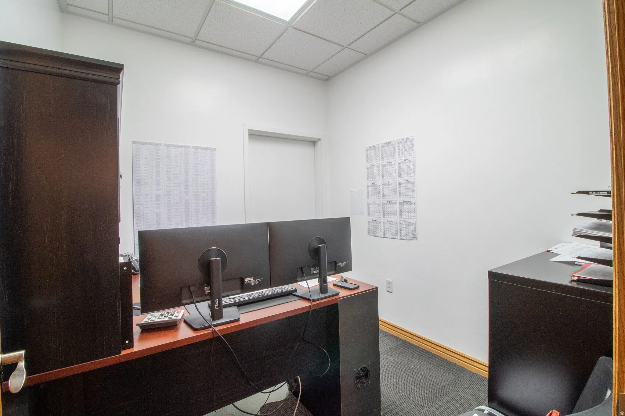 Office area with a drop ceiling