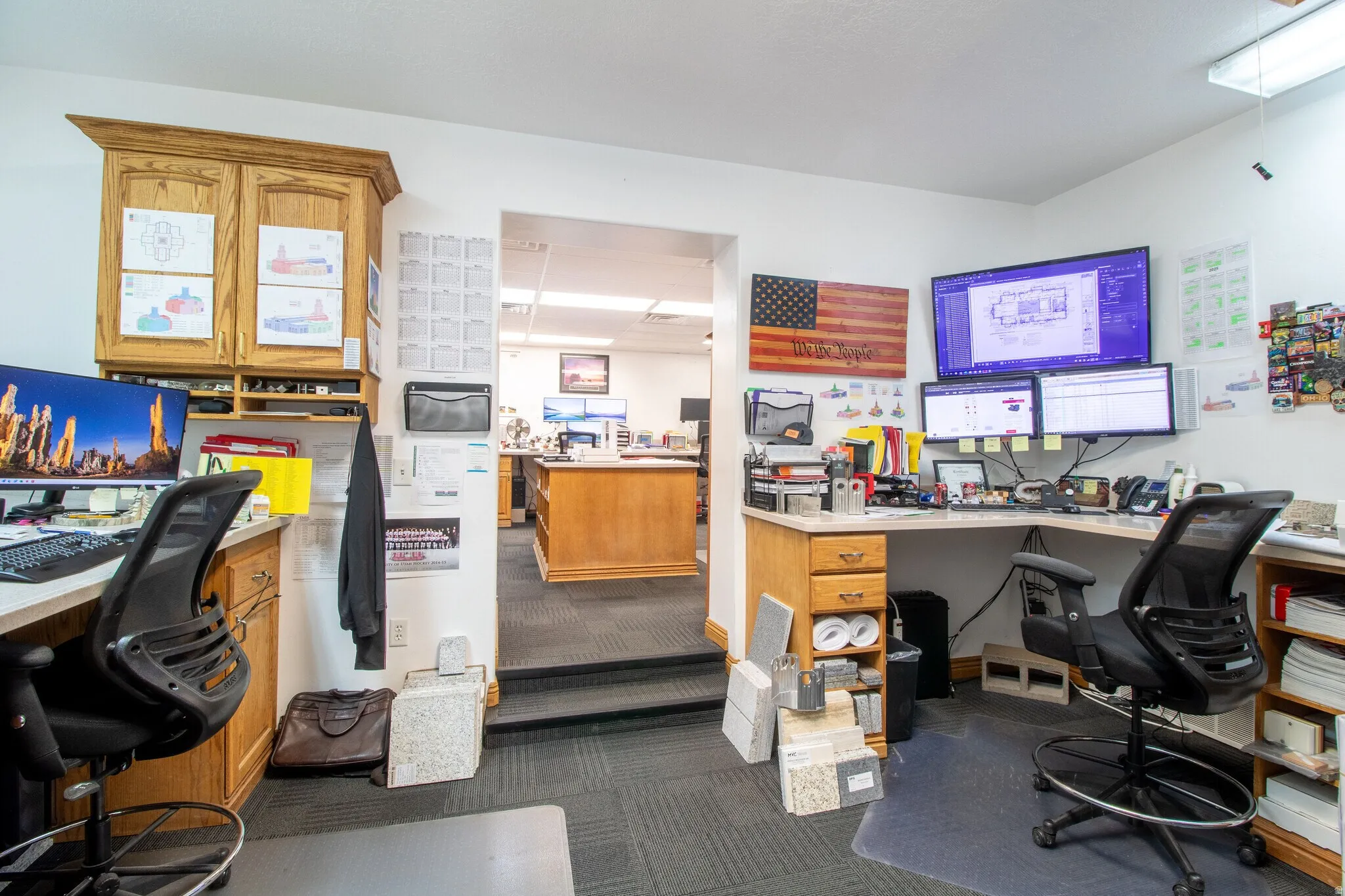 Office area with built in desk