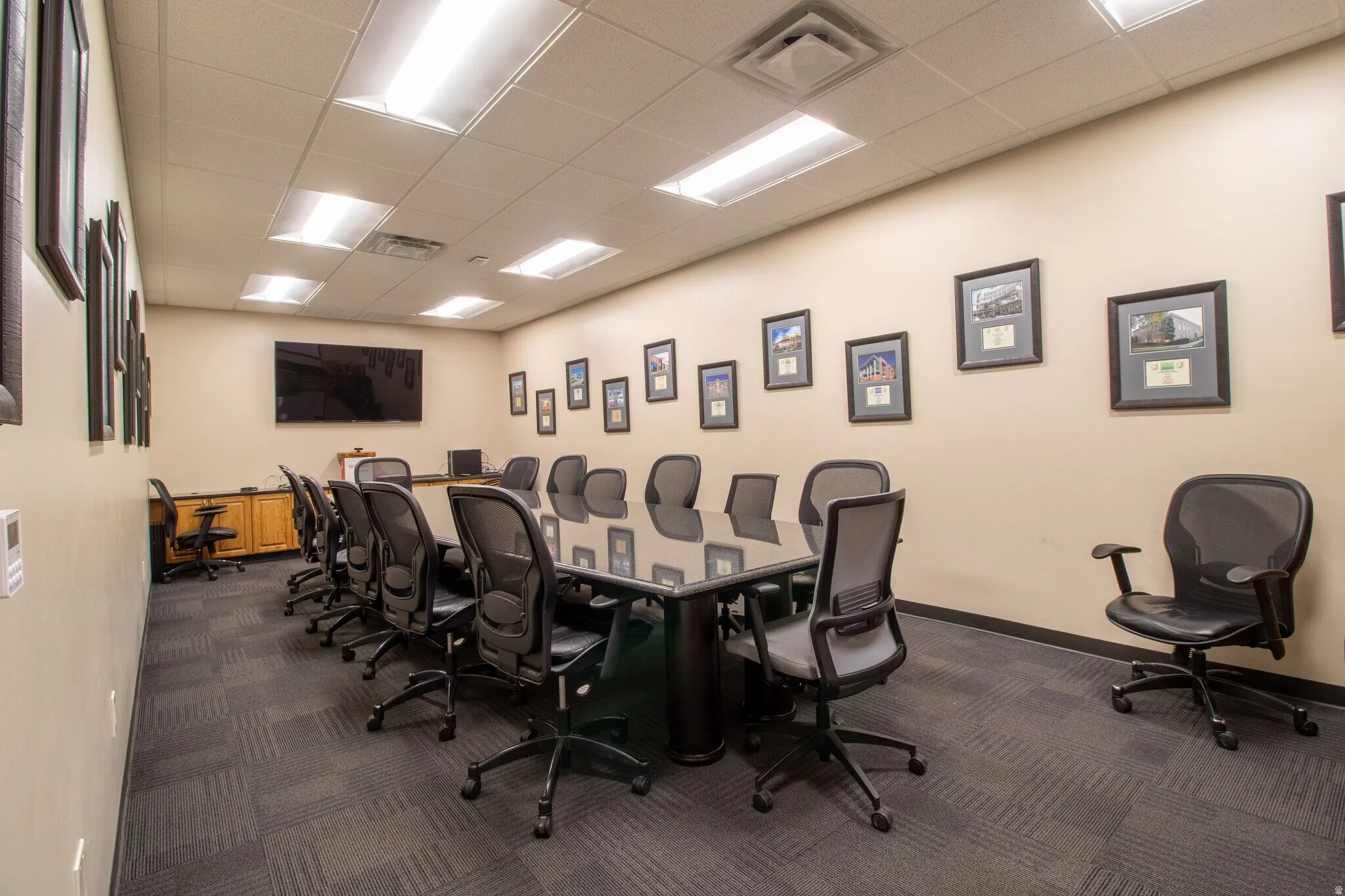 Home office with a paneled ceiling
