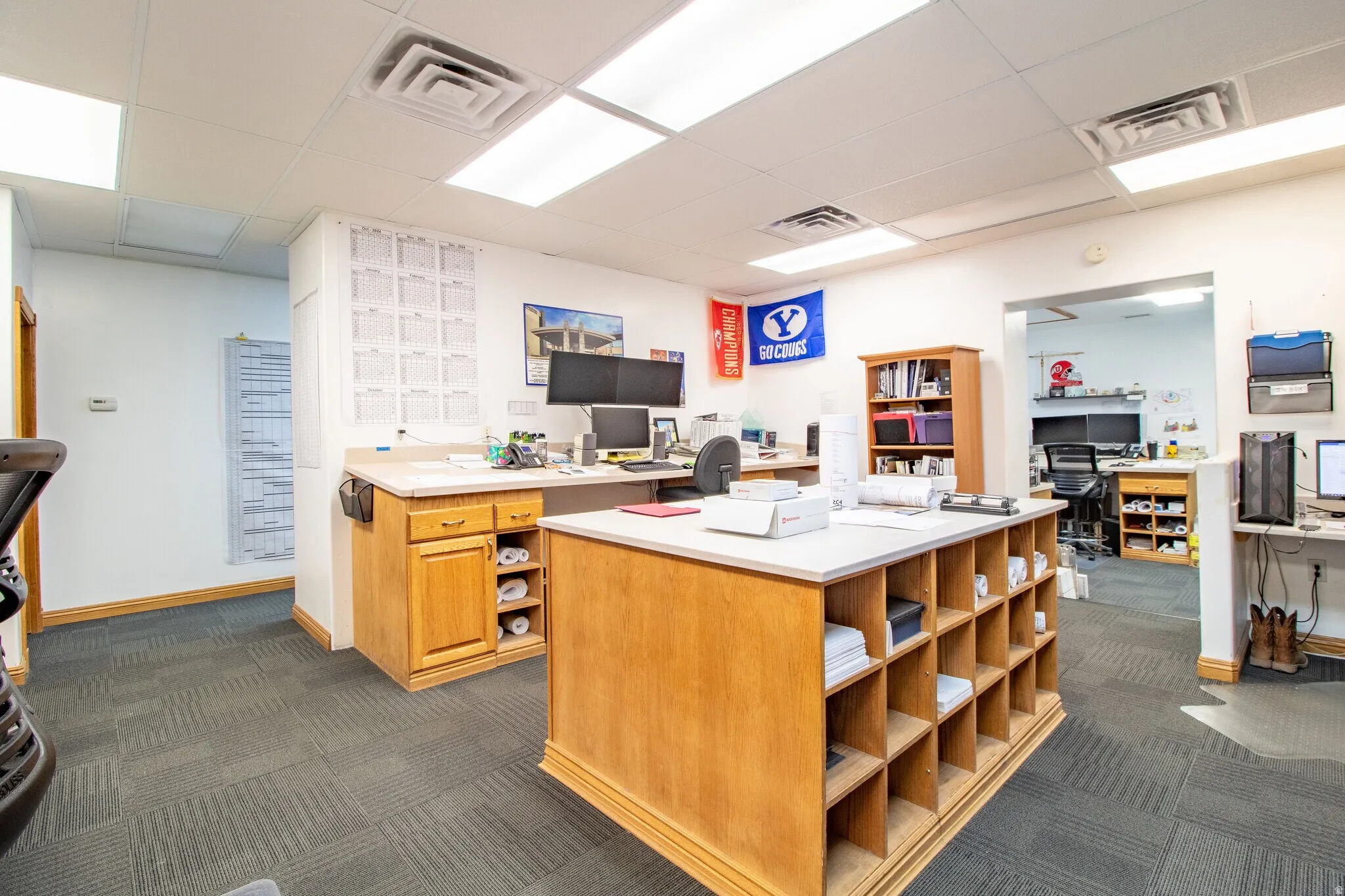 Office with a drop ceiling