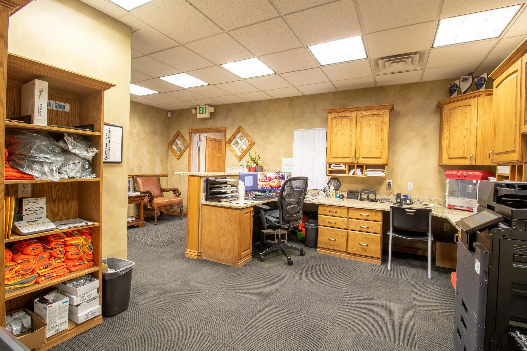 Home office with a paneled ceiling