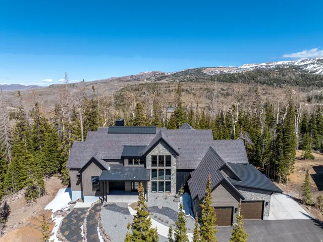 Drone / aerial view of a mountainous background