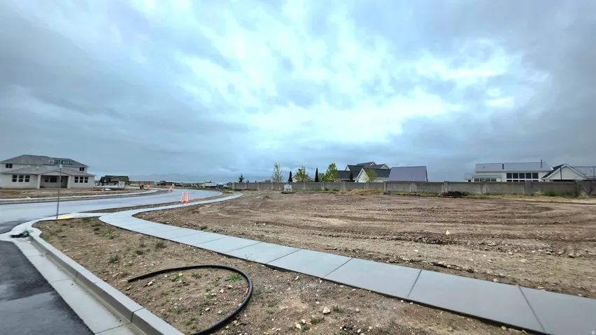 View of asphalt street with curbs and sidewalks