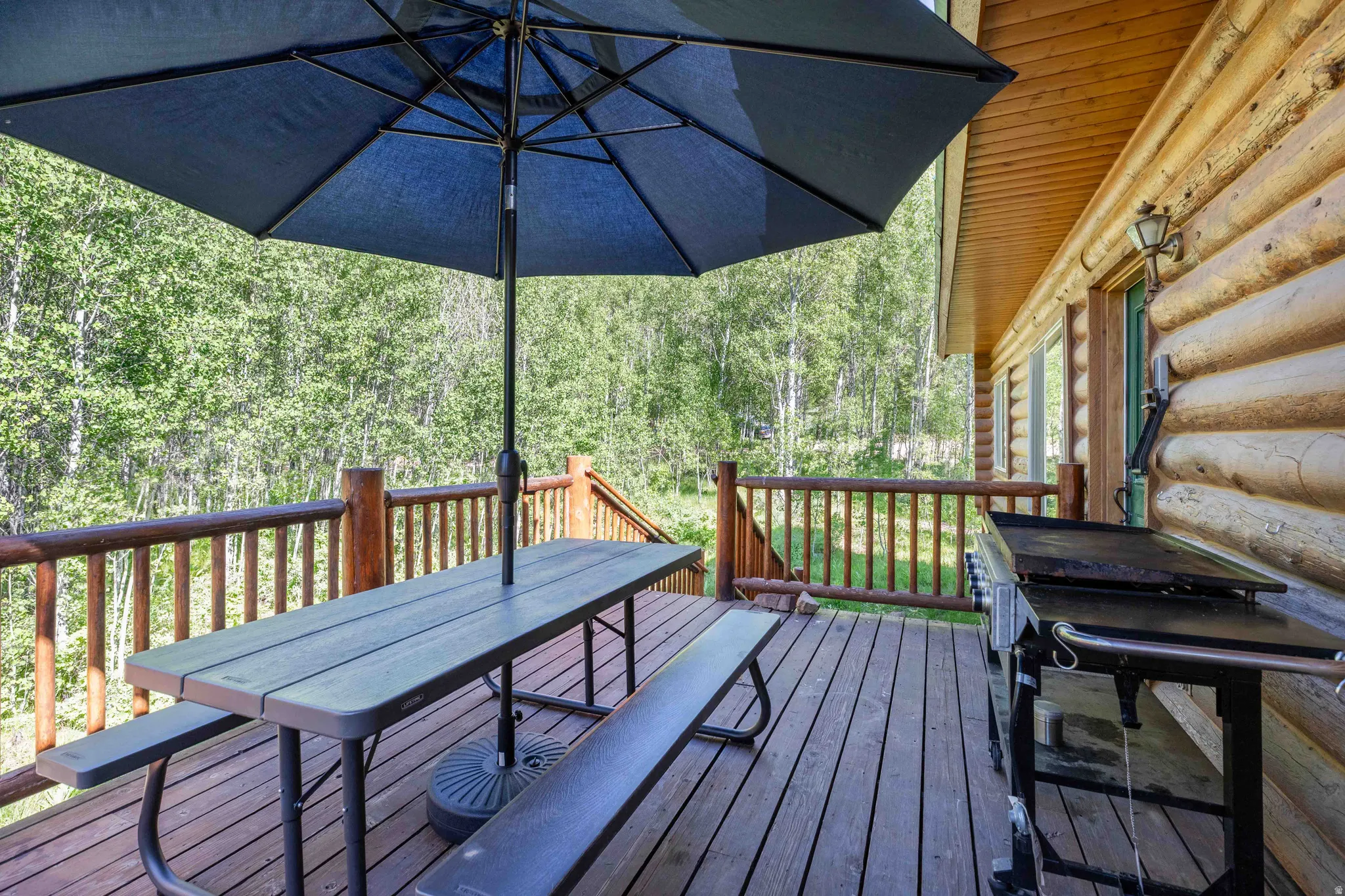 Wooden deck featuring outdoor dining space