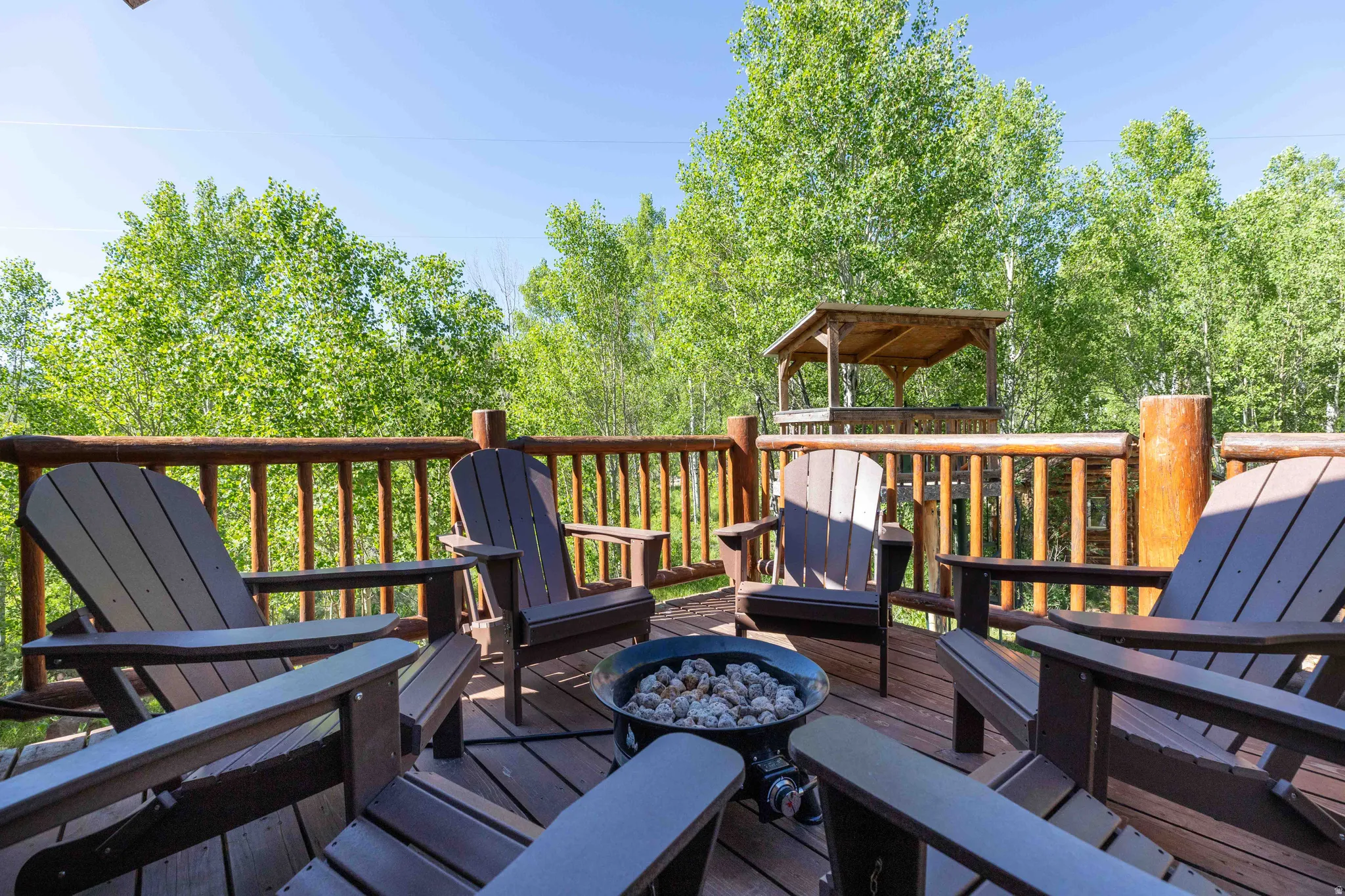 Wooden deck with a fire pit
