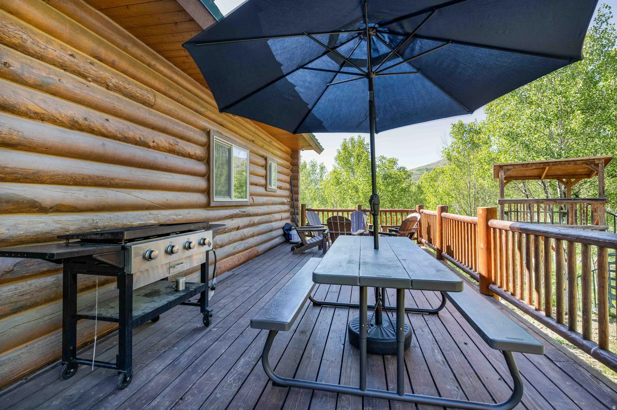 Deck featuring outdoor dining space and a grill