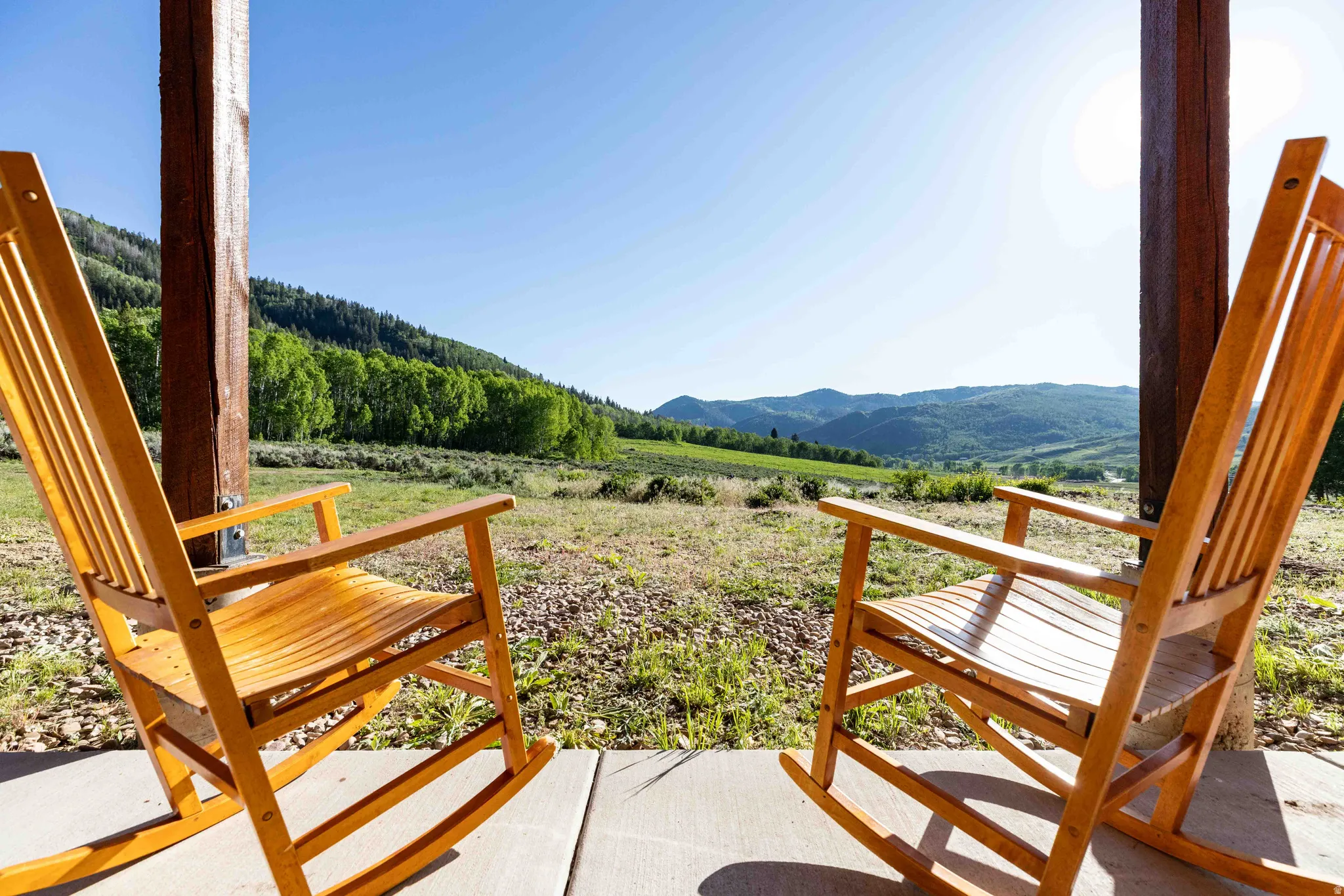 View of patio with a mountain view