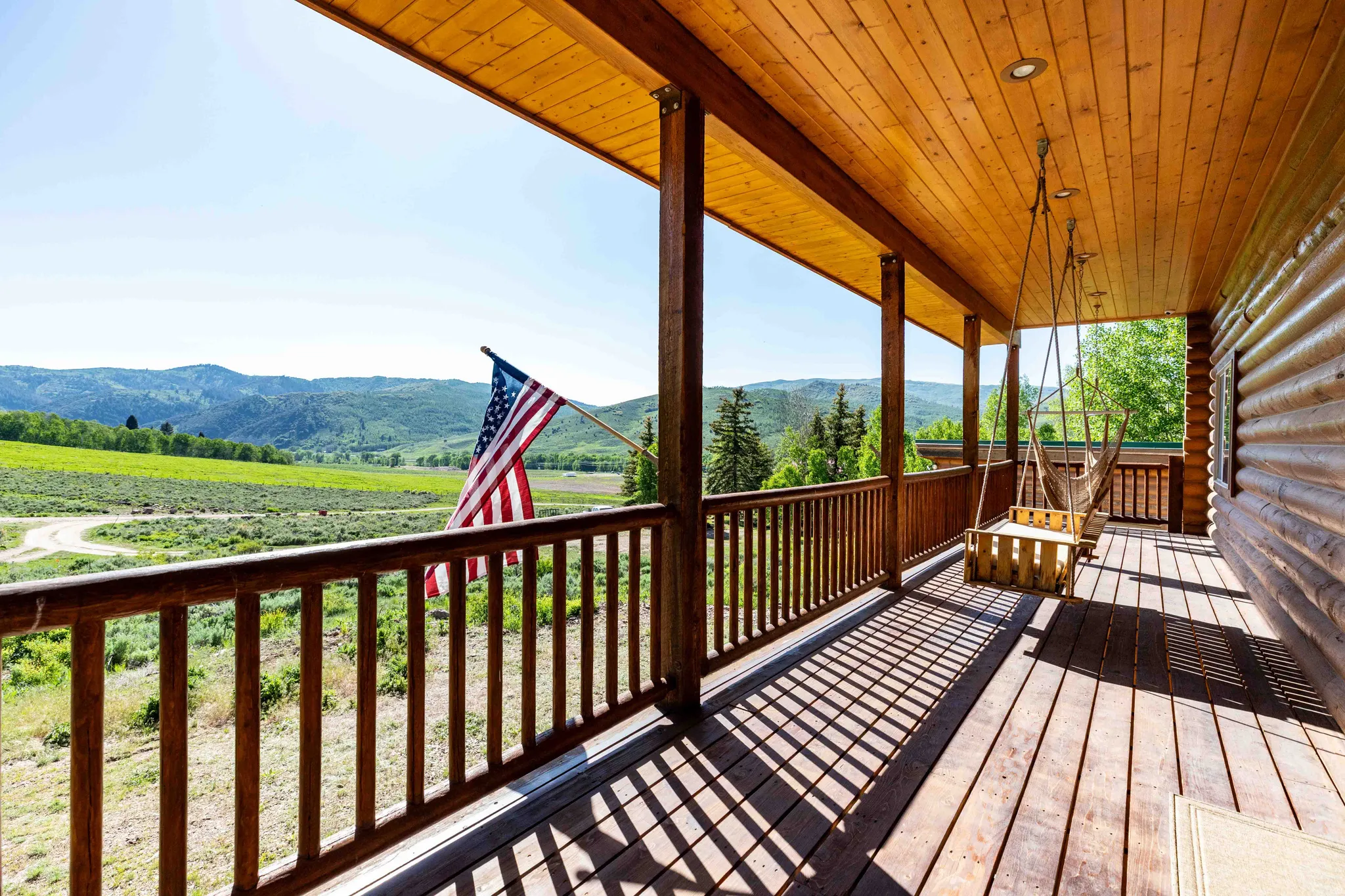 Wooden deck with a mountain view