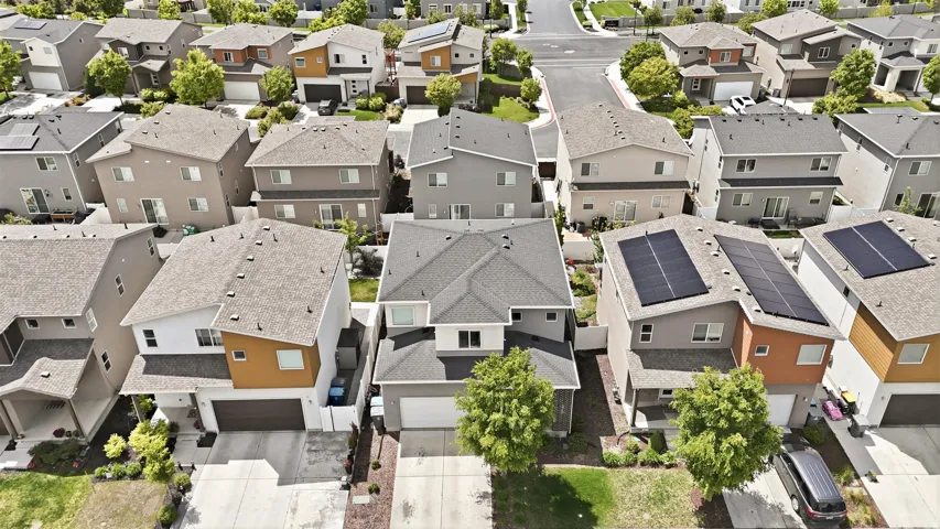 Aerial perspective of suburban area