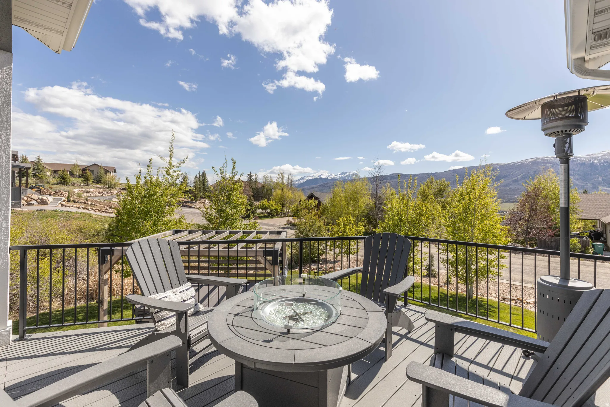 Wooden deck featuring a mountain view