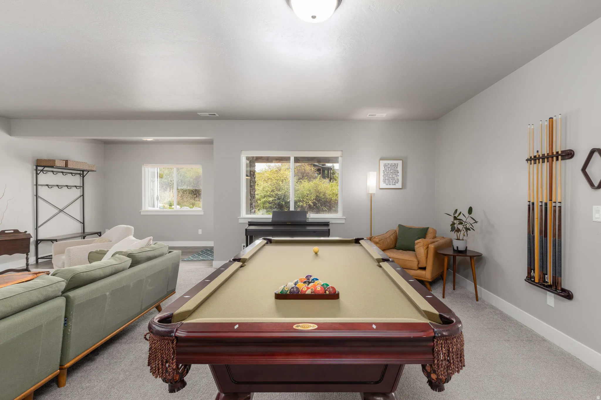 Game room featuring billiards table and carpet